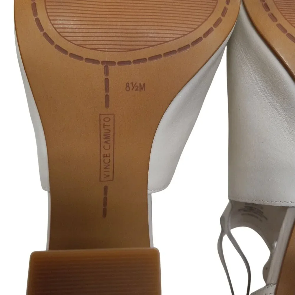 Vince Camuto 8.5 M Roskette Beige Leather Block Heel Sandals Open Toe Buckles - Picture 12 of 13